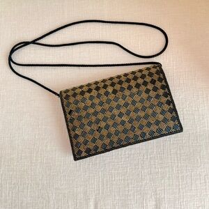 Vintage Carolyn Barton Gold & Black Beaded Satin Handbag Magnetic Closure READ